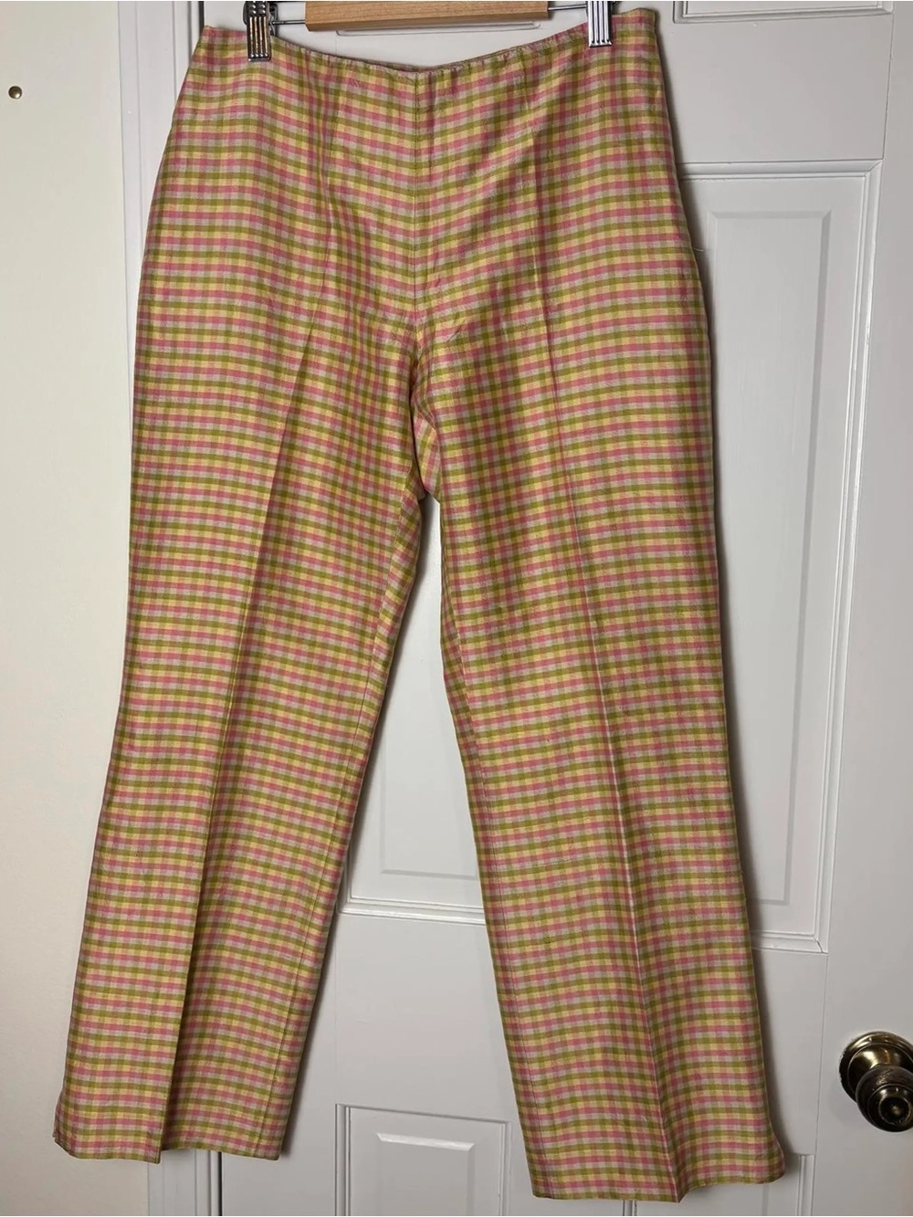 Ann Taylor Pink and Olive Gingham silk pants